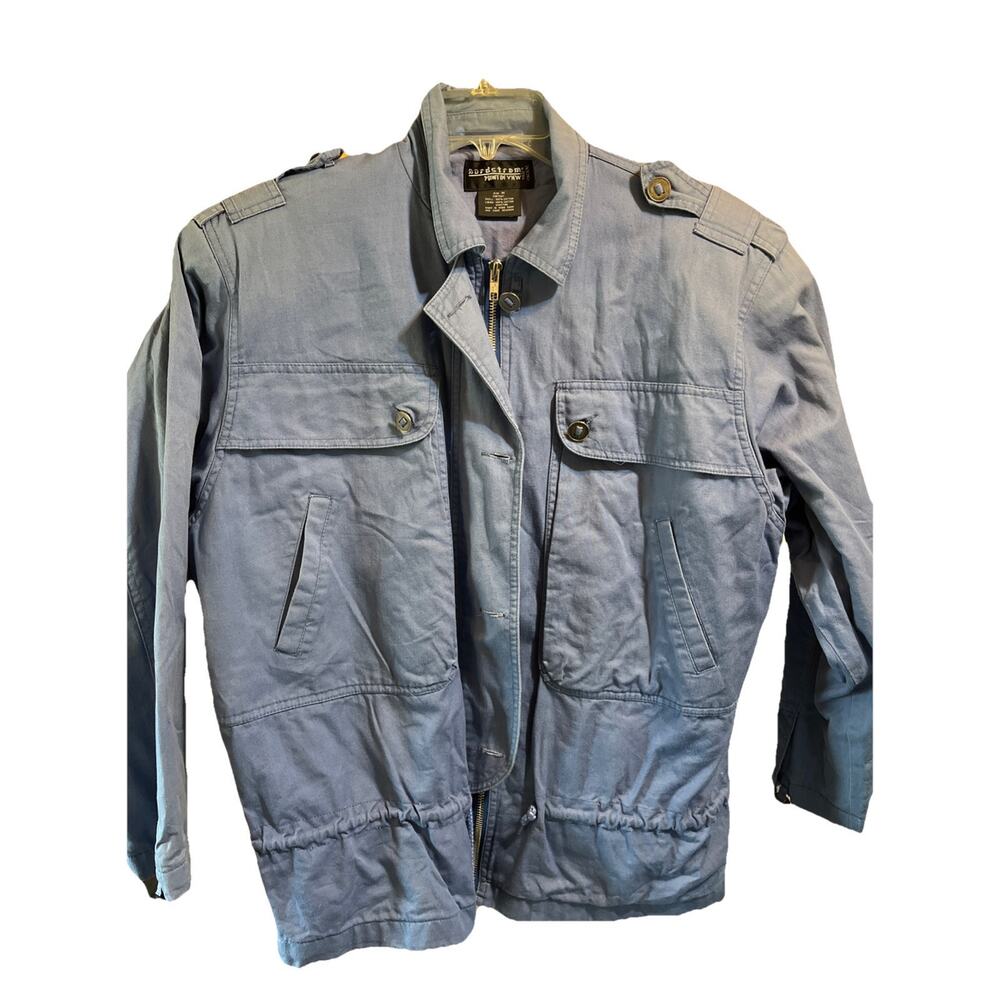 Nordstrom Women’s M VTG Jacket Point Of View Blue Bomber Safari Canvas LS Pocket